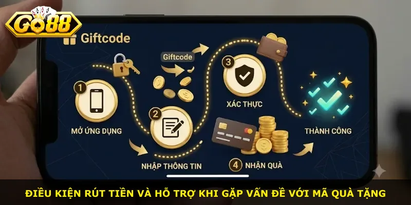 Điều kiện rút tiền và hỗ trợ khi gặp vấn đề với mã quà tặng