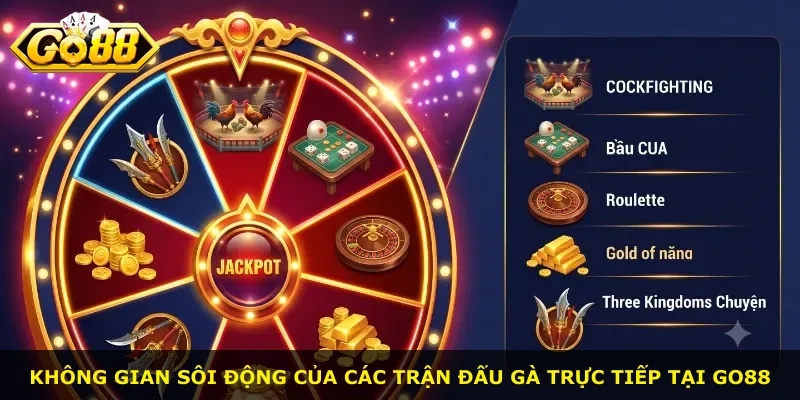 Không gian sôi động của các trận đấu gà trực tiếp tại Go88